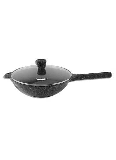 32 cm 5.3L Non-Stick Granite Deep Fry Pan With Glass Lid SF-1126 (D32 x H9) cm