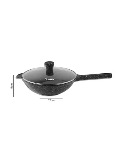 32 cm 5.3L Non-Stick Granite Deep Fry Pan With Glass Lid SF-1126 (D32 x H9) cm