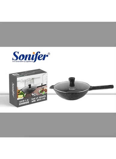 32 cm 5.3L Non-Stick Granite Deep Fry Pan With Glass Lid SF-1126 (D32 x H9) cm