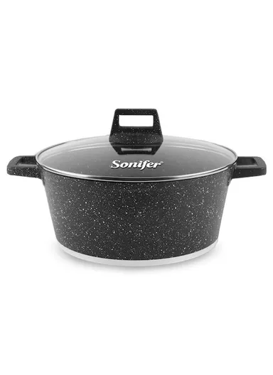 30cm 6.1L Wear-Resistant Non-Stick Granite Casserole with Glass Lid SF-1127-30cm (D30 x H12.5)cm