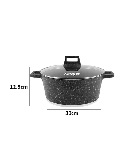30cm 6.1L Wear-Resistant Non-Stick Granite Casserole with Glass Lid SF-1127-30cm (D30 x H12.5)cm