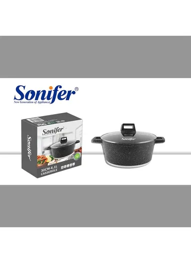 30cm 6.1L Wear-Resistant Non-Stick Granite Casserole with Glass Lid SF-1127-30cm (D30 x H12.5)cm