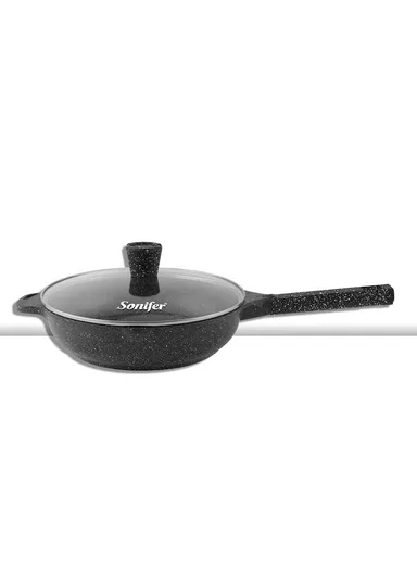 28cm 3.7L Non-Stick Granite Deep Fry Pan With Glass Lid SF-1124-28