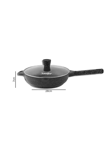 28cm 3.7L Non-Stick Granite Deep Fry Pan With Glass Lid SF-1124-28