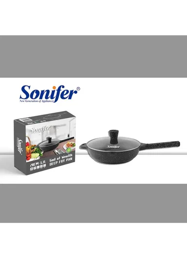 28cm 3.7L Non-Stick Granite Deep Fry Pan With Glass Lid SF-1124-28