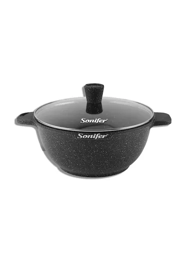 26cm 5.0L Wear-Resistant Non-Stick Granite Casserole With Glass Lid SF-1122-26 - Black