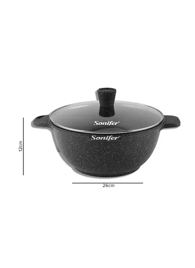 26cm 5.0L Wear-Resistant Non-Stick Granite Casserole With Glass Lid SF-1122-26 - Black