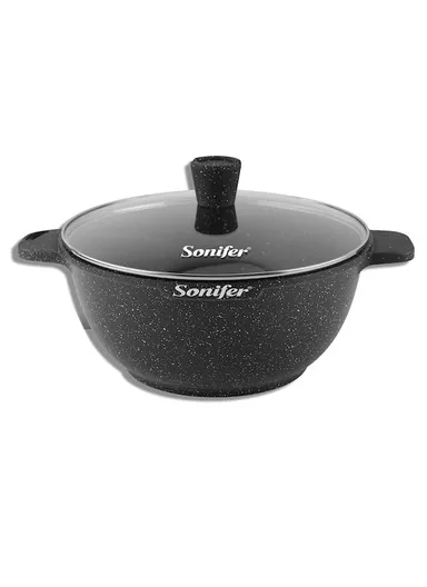 28cm 6.3L Wear-Resistant Non-Stick Granite Casserole with Glass Lid SF-1122-28cm (D28 x H13)cm - Black