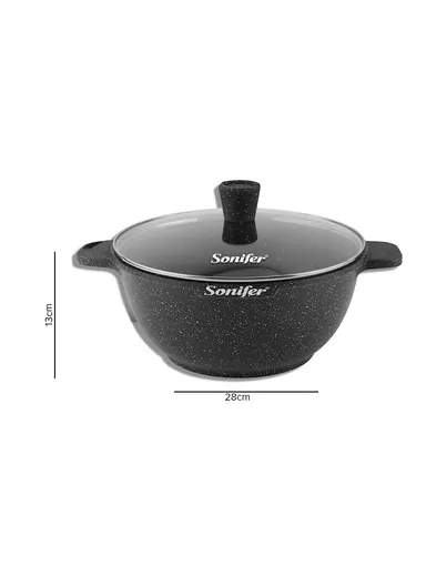 28cm 6.3L Wear-Resistant Non-Stick Granite Casserole with Glass Lid SF-1122-28cm (D28 x H13)cm - Black