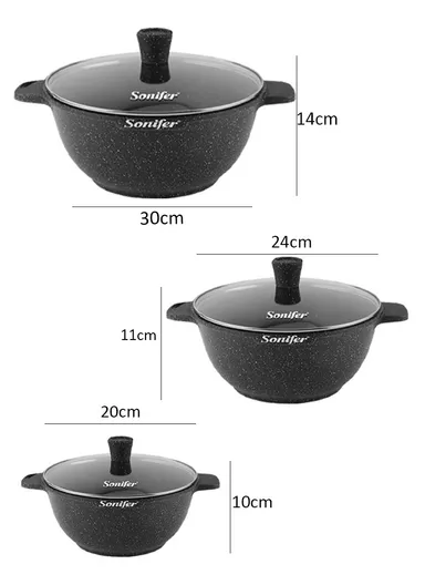 21 Pcs 20/24/30Cm Granite Casserole Set With 28cm Deep Fry Pan, 22cm  Pizza Pan, 3.4L Kettle &amp; plastic Tools SF-1116