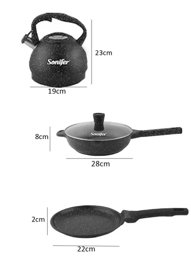 21 Pcs 20/24/30Cm Granite Casserole Set With 28cm Deep Fry Pan, 22cm  Pizza Pan, 3.4L Kettle &amp; plastic Tools SF-1116