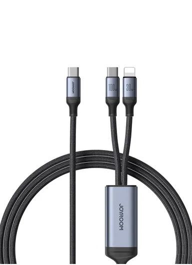 1.5m 100W 2-in-1 Type-C to Lightning +Type-C Speedy Series Fast Charging Cable Nylon Braided SA21-1T2 - Black