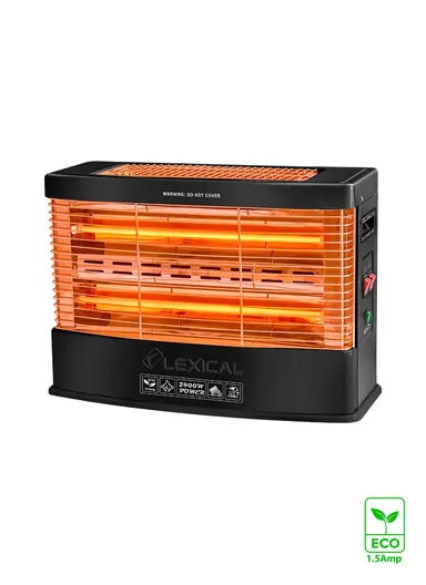 2400W 1.5A Electric Heater with Quartz Tube Element &amp; Heat Reflectors Eco System Energy-Saving, Highly Portable &amp; Customizable Heating LQH-8004-2 (L20 x W50 x H32) cm - Black