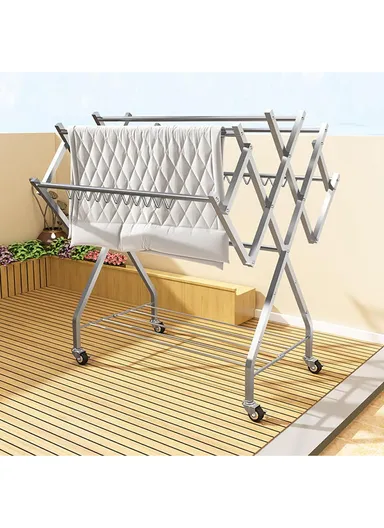 6 Poles Stainless Steel Movable Clothes Drying Rack Multi-Function Hanger Indoor &amp; Outdoor (L160 x W120 x H110)cm