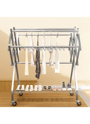 6 Poles Stainless Steel Movable Clothes Drying Rack Multi-Function Hanger Indoor &amp; Outdoor (L160 x W120 x H110)cm