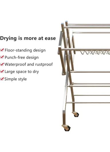 6 Poles Stainless Steel Movable Clothes Drying Rack Multi-Function Hanger Indoor &amp; Outdoor (L160 x W120 x H110)cm
