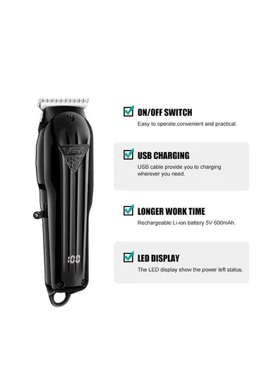 600mAh Precision T-Blade Hair Trimmer with LED Display &amp; Low-Noise Motor Design V-982