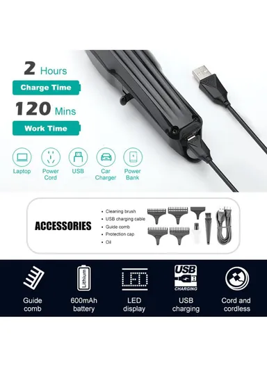 600mAh Precision T-Blade Hair Trimmer with LED Display &amp; Low-Noise Motor Design V-982