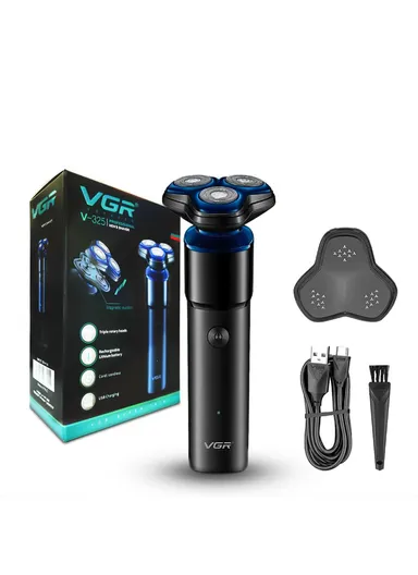 1500mAh 5W ABS Plastic IPX 6 Waterproof Rechargeable Shaving Razor With 3 Floating Heads Double Stainless Steel Blades V-325 (L16 x W6 x H6)cm