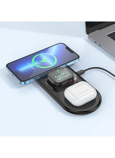 15W 3 in 1 Poweful Wireless Fast Charger BQ19 (L8 x W20 x H1)cm - Black