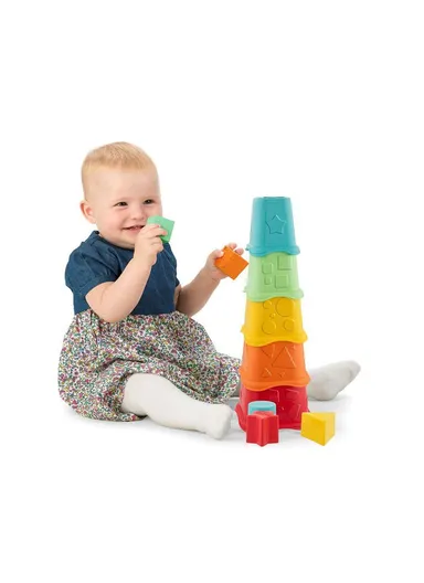 6-36m Recycled Plastic 2 In 1 5 Stacking Cups Eco Plus With 5 Colorful Shapes 9373.1 (L12 x W12 x H36)cm