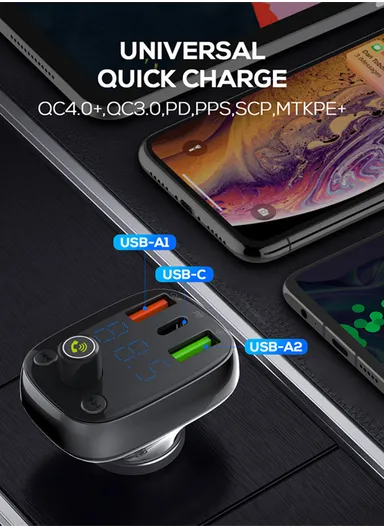 30W FM Transmitter Car Charger With 3 USB Port &amp; Portable Phone Charger For Cars C704Q