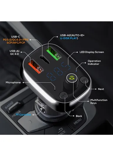 30W FM Transmitter Car Charger With 3 USB Port &amp; Portable Phone Charger For Cars C704Q