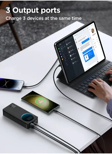 30000mAh 30W Portable Power Bank With USB to Type-C Cable JR-PBF03 (L11 x W6.4 x H2.5)cm - Black