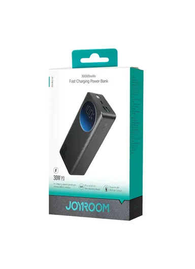 30000mAh 30W Portable Power Bank With USB to Type-C Cable JR-PBF03 (L11 x W6.4 x H2.5)cm - Black