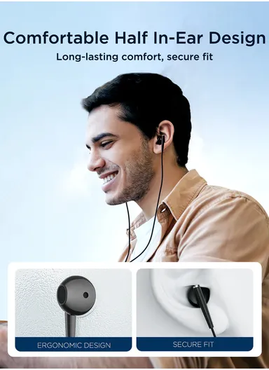 1.2m 3mW Half-In-Ear Wired Earphones 3.5mm Plug With PU Carrying Case JR-EW04