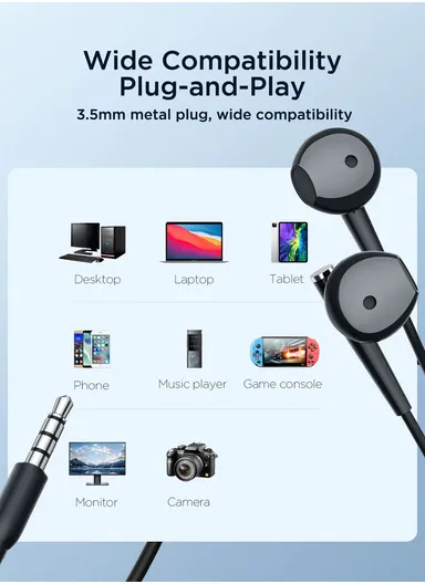 1.2m 3mW Half-In-Ear Wired Earphones 3.5mm Plug With PU Carrying Case JR-EW04