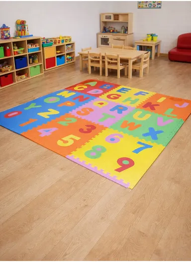 9-Pcs Interlocking Foam Colored Puzzle with Removable Letters &amp; Numbers (L60 x W60 x T1)cm