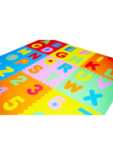 9-Pcs Interlocking Foam Colored Puzzle with Removable Letters &amp; Numbers (L60 x W60 x T1)cm
