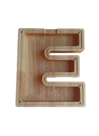 Wooden Piggy Bank Alphabet A-Z Letter Storage Tank Money Saver Coin Box Decoration (W16 x D2.8 x H18)cm- E