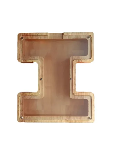 Wooden Piggy Bank Alphabet A-Z Letter Storage Tank Money Saver Coin Box Decoration (W12 x D2.8 x H18)cm - I