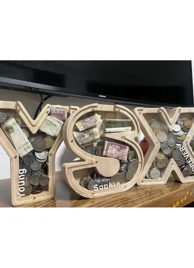 Wooden Piggy Bank Alphabet A-Z Letter Storage Tank Money Saver Coin Box Decoration (W12 x D2.8 x H18)cm - I