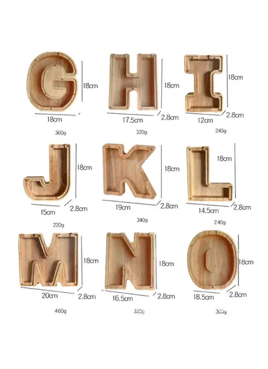 Wooden Piggy Bank Alphabet A-Z Letter Storage Tank Money Saver Coin Box Decoration (W12 x D2.8 x H18)cm - I