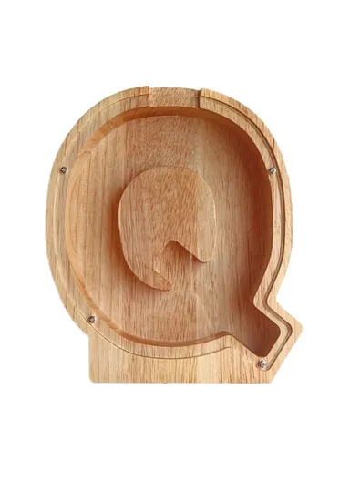 Wooden Piggy Bank Alphabet A-Z Letter Storage Tank Money Saver Coin Box Decoration (W18 x D2.8 x H18)cm - Q