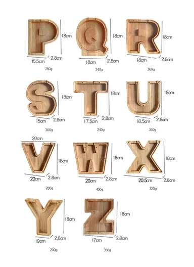Wooden Piggy Bank Alphabet A-Z Letter Storage Tank Money Saver Coin Box Decoration (W18.5 x D2.8 x H18)cm - U