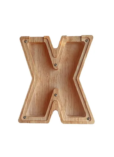 Wooden Piggy Bank Alphabet A-Z Letter Storage Tank Money Saver Coin Box Decoration (W20.5 x D2.8 x H18)cm - X