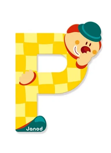 3-6Years Wood Clown Letter P J04557 (L0.7 x W6.5 x H8)cm