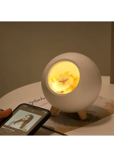 1200mAh 2W Bluetooth Speaker Cute Sleeping Cat Style USB Rechargeable Atmosphere Lamp Night Light - White