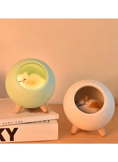 1200mAh 2W Bluetooth Speaker Cute Sleeping Cat Style USB Rechargeable Atmosphere Lamp Night Light - White