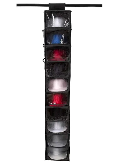Clear Lid Design 10 Layer Hat Storage Bag Non-woven Wardrobe Hanging Organizer 6312 (W23 x D30 x H150)cm - Black