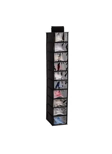 Clear Lid Design 10 Layer Hat Storage Bag Non-woven Wardrobe Hanging Organizer 6312 (W23 x D30 x H150)cm - Black