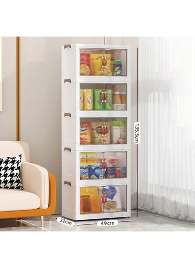 5 Layers Clear Shoes Clothing Storage Box, Multi-Use Home Clothes Snack Toy Storage Cabinet Organizer (W49 x D32 x H135.5)cm