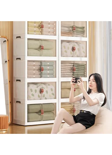 5 Layers Clear Shoes Clothing Storage Box, Multi-Use Home Clothes Snack Toy Storage Cabinet Organizer (W56 x D34 x H152.5)cm