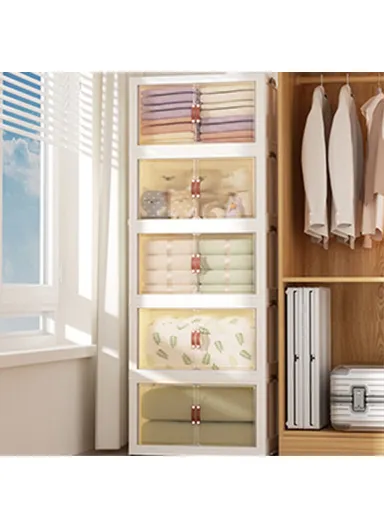 5 Layers Clear Shoes Clothing Storage Box, Multi-Use Home Clothes Snack Toy Storage Cabinet Organizer (W56 x D34 x H152.5)cm