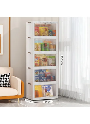 5 Layers Clear Shoes Clothing Storage Box, Multi-Use Home Clothes Snack Toy Storage Cabinet Organizer (W56 x D34 x H152.5)cm