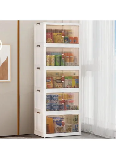 5 Layers Clear Shoes Clothing Storage Box, Multi-Use Home Clothes Snack Toy Storage Cabinet Organizer (W56 x D34 x H152.5)cm